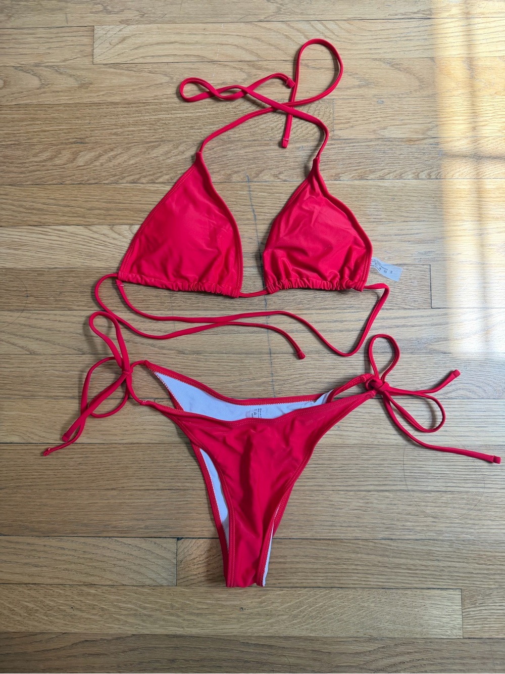 SHEIN Bright Red Triangle Tie Bikini